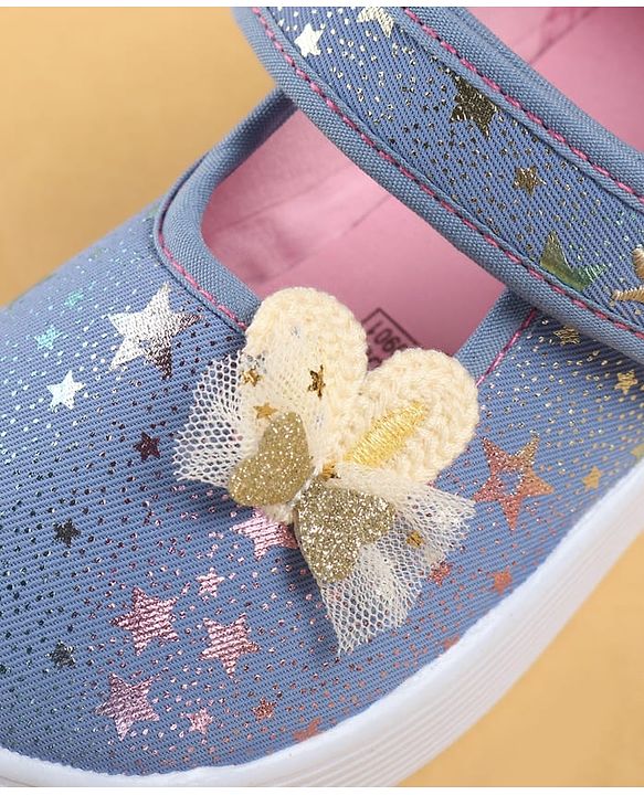 Cute Walk by Babyhug Velcro Closure Casual Shoes with Star Print & Bow Applique - Blue