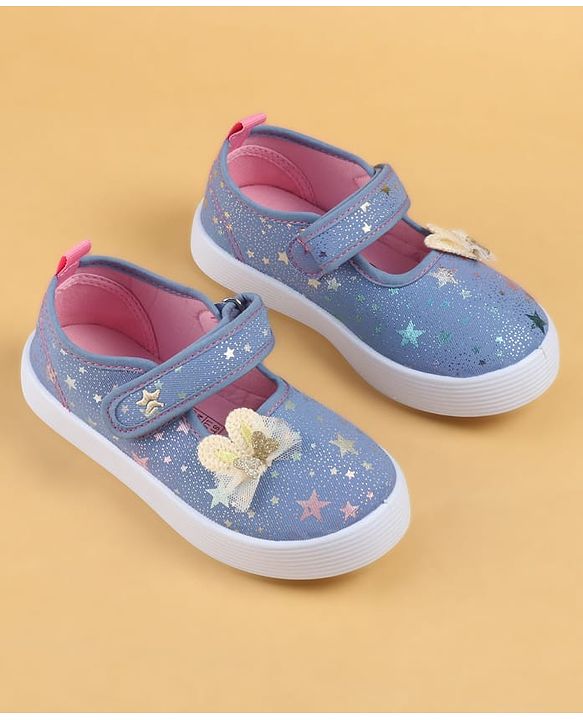 Cute Walk by Babyhug Velcro Closure Casual Shoes with Star Print & Bow Applique - Blue