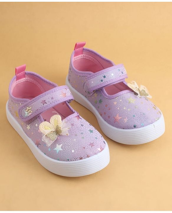 Cute Walk by Babyhug Velcro Closure Casual Shoes with Star Print & Bow Applique - Blue