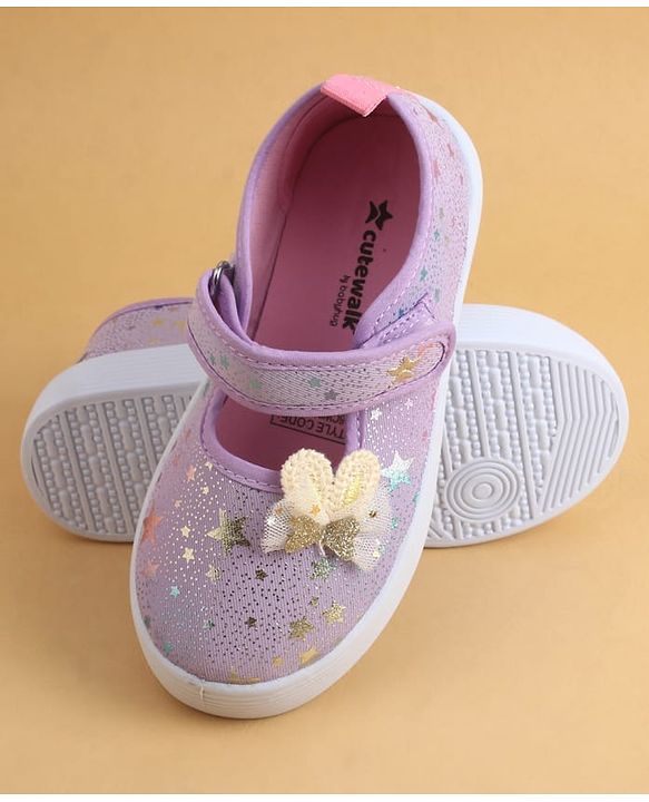 Cute Walk by Babyhug Velcro Closure Casual Shoes with Star Print & Bow Applique - Blue