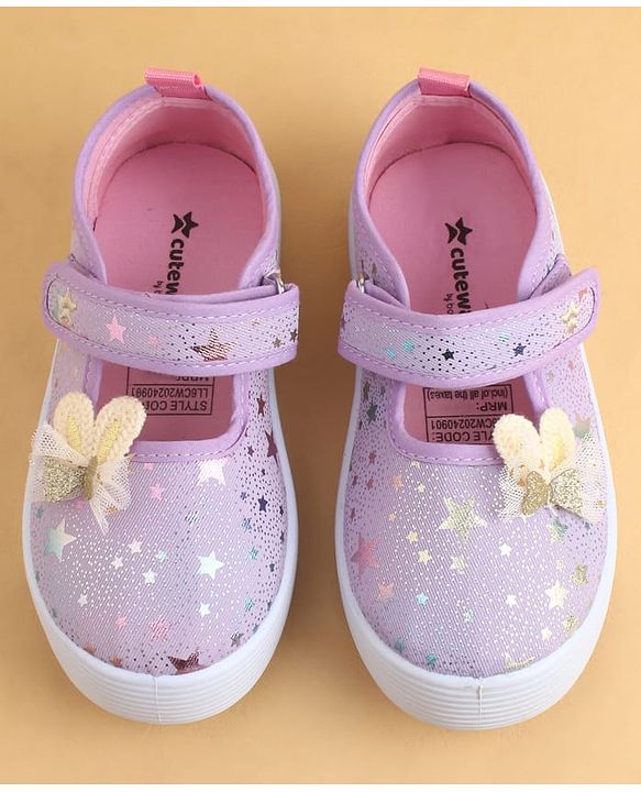 Cute Walk by Babyhug Velcro Closure Casual Shoes with Star Print & Bow Applique - Blue