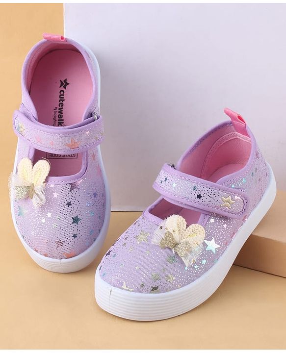 Cute Walk by Babyhug Velcro Closure Casual Shoes with Star Print & Bow Applique - Blue