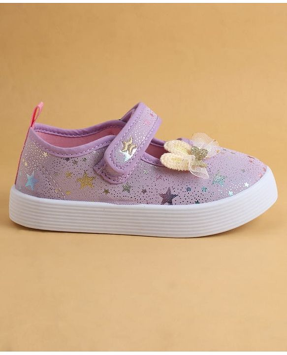 Cute Walk by Babyhug Velcro Closure Casual Shoes with Star Print & Bow Applique - Blue