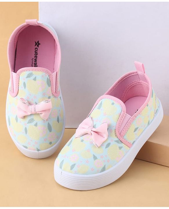 Cute Walk by Babyhug Slip On Casual Shoes with Floral Print & Bow Applique - Green