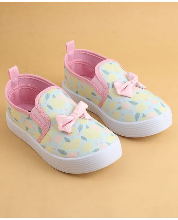 Cute Walk by Babyhug Slip On Casual Shoes with Floral Print & Bow Applique - Green