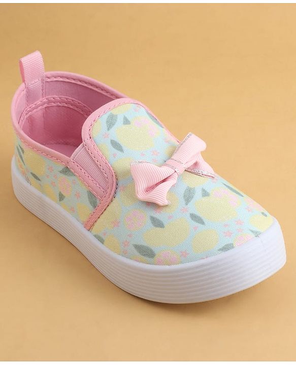 Cute Walk by Babyhug Slip On Casual Shoes with Floral Print & Bow Applique - Green