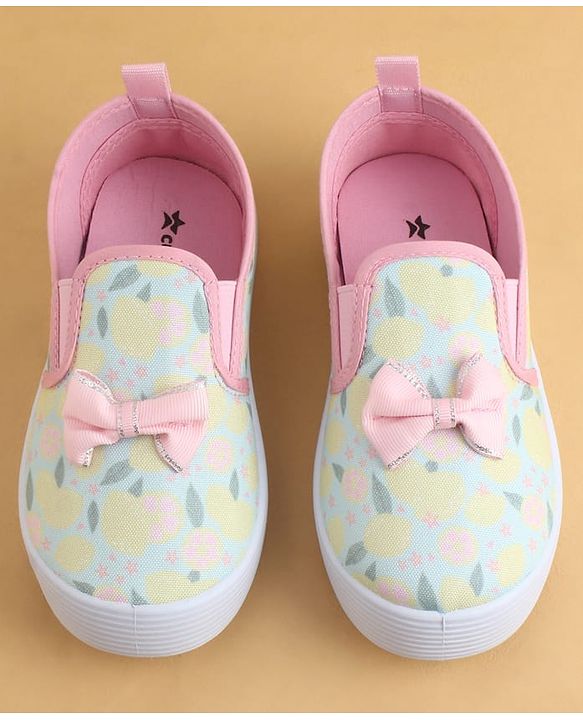 Cute Walk by Babyhug Slip On Casual Shoes with Floral Print & Bow Applique - Green
