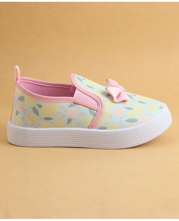 Cute Walk by Babyhug Slip On Casual Shoes with Floral Print & Bow Applique - Green