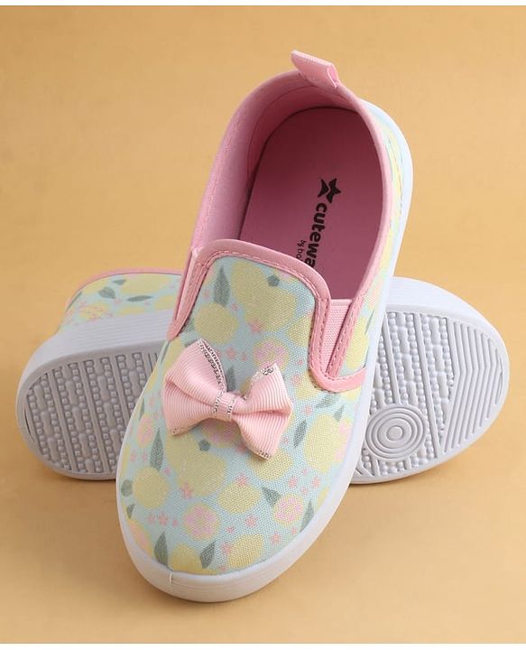 Cute Walk by Babyhug Slip On Casual Shoes with Floral Print & Bow Applique - Green