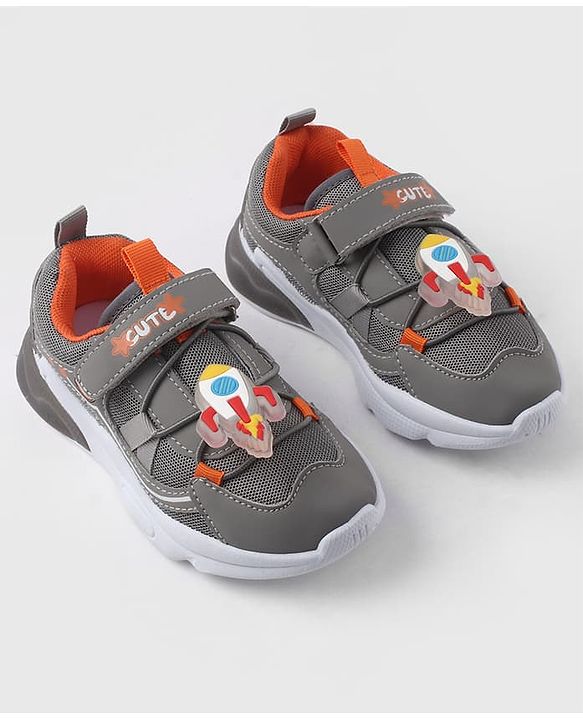 Cute Walk by Babyhug Velcro Closure Sneaker With Space Rocket Applique - Grey
