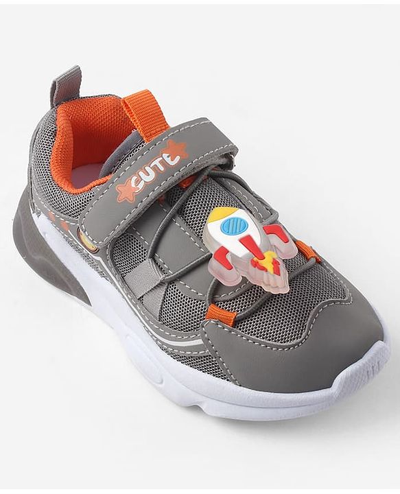 Cute Walk by Babyhug Velcro Closure Sneaker With Space Rocket Applique - Grey