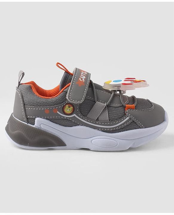 Cute Walk by Babyhug Velcro Closure Sneaker With Space Rocket Applique - Grey