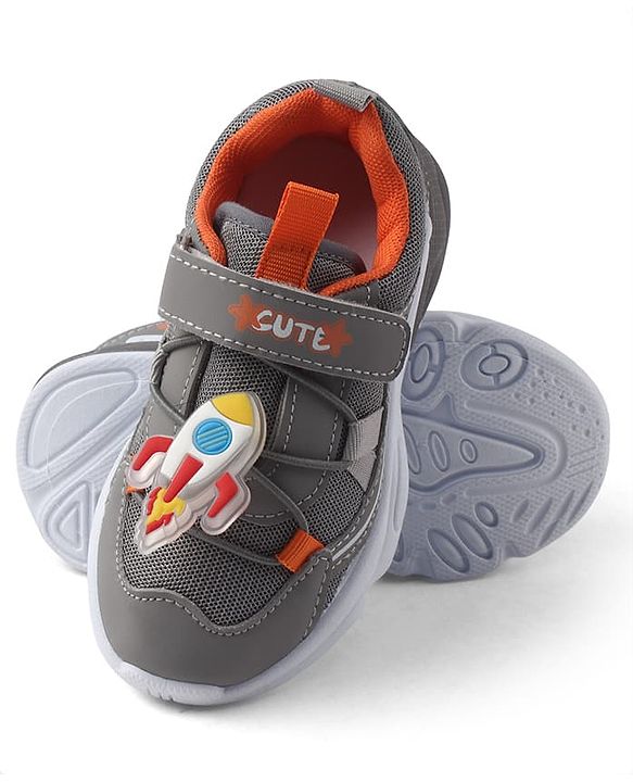 Cute Walk by Babyhug Velcro Closure Sneaker With Space Rocket Applique - Grey