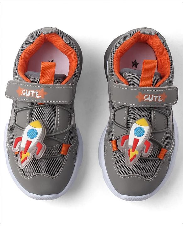 Cute Walk by Babyhug Velcro Closure Sneaker With Space Rocket Applique - Grey