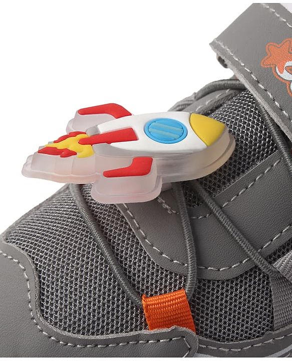 Cute Walk by Babyhug Velcro Closure Sneaker With Space Rocket Applique - Grey