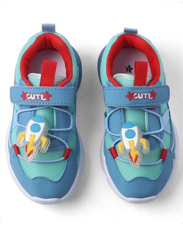 Cute Walk by Babyhug Velcro Closure Sneaker With Space Rocket Applique - Grey