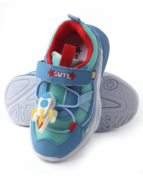 Cute Walk by Babyhug Velcro Closure Sneaker With Space Rocket Applique - Grey