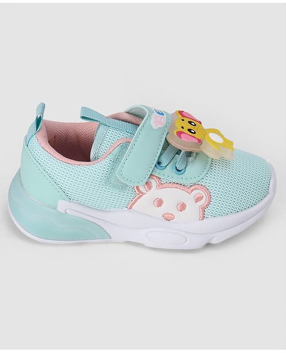 Cute Walk by Babyhug Velcro Closure Sneakers With Elephant Applique & LED - Light Green