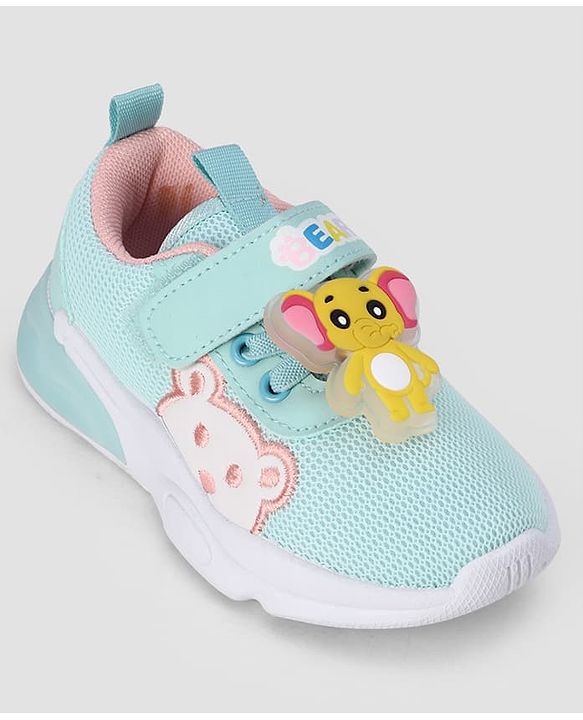 Cute Walk by Babyhug Velcro Closure Sneakers With Elephant Applique & LED - Light Green