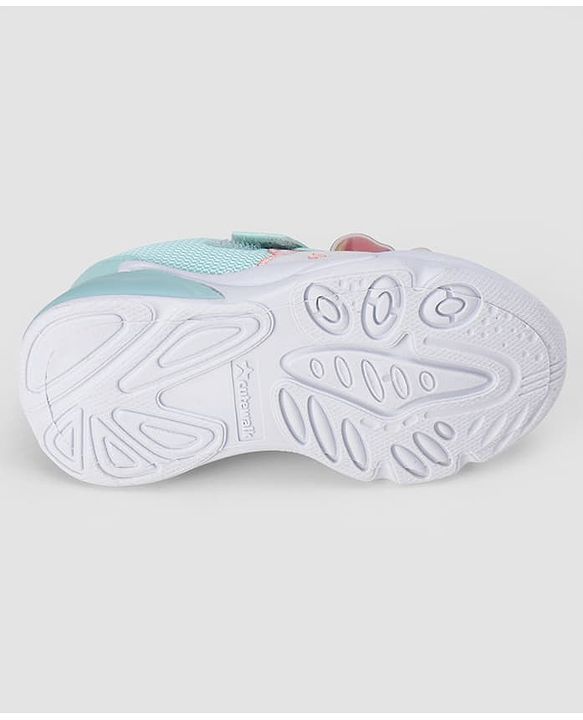 Cute Walk by Babyhug Velcro Closure Sneakers With Elephant Applique & LED - Light Green