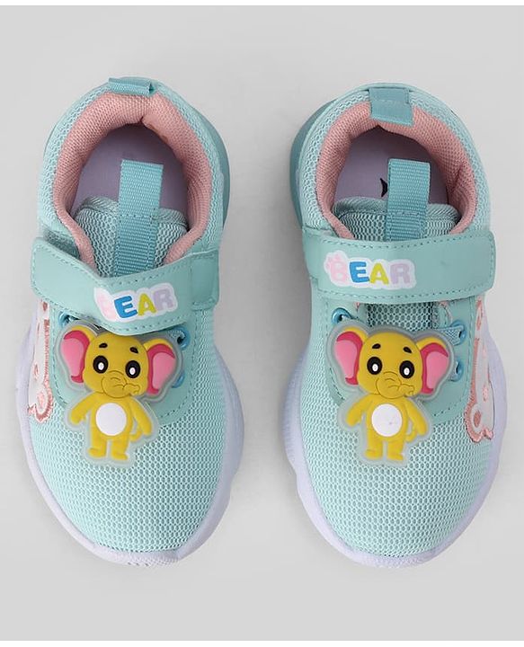 Cute Walk by Babyhug Velcro Closure Sneakers With Elephant Applique & LED - Light Green