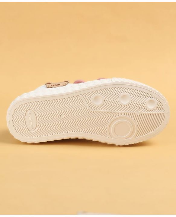 Cute Walk by Babyhug Velcro Closure Casual Shoes with Teddy Applique - Peach
