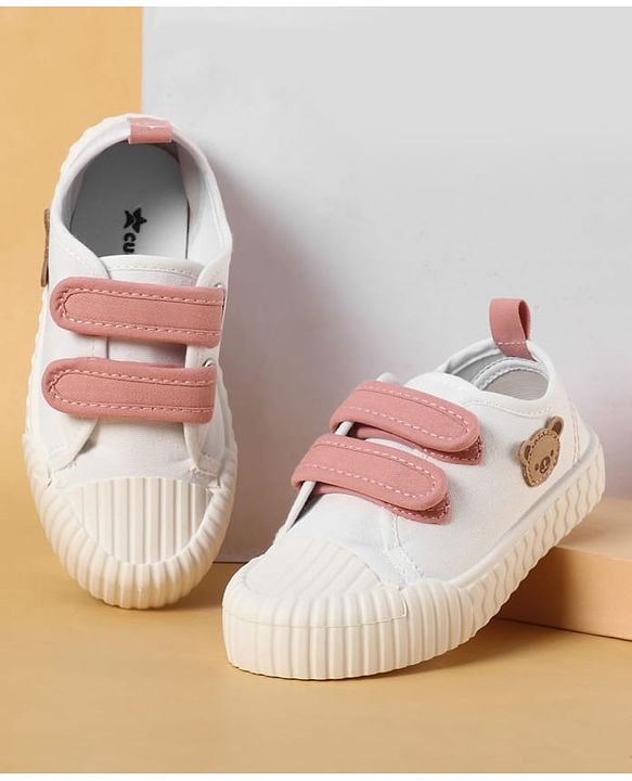 Cute Walk by Babyhug Velcro Closure Casual Shoes with Teddy Applique - Peach