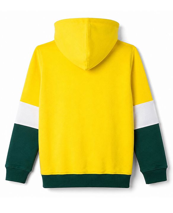 Pine Kids 100% Cotton Knit Full Sleeves Hooded Sweatshirt With Super Print - Yellow