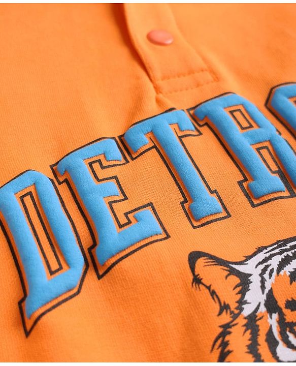 Pine Kids Cotton Knit Full Sleeves Hooded Sweatshirt With Tiger Print - Orange