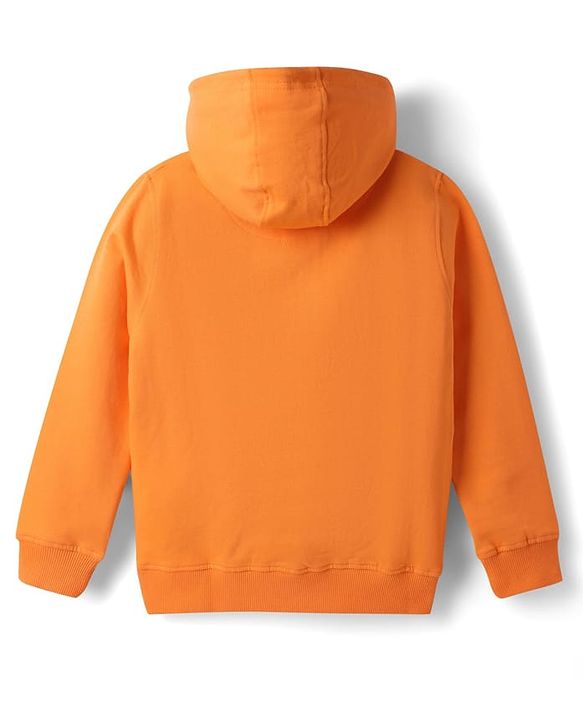 Pine Kids Cotton Knit Full Sleeves Hooded Sweatshirt With Tiger Print - Orange