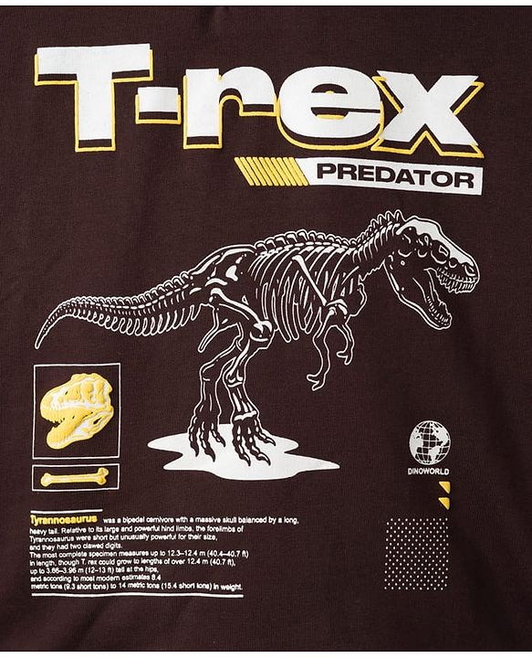 Pine Kids Cotton Knit Hooded Sweatshirt T-Rex Print Brown 4-5 Years