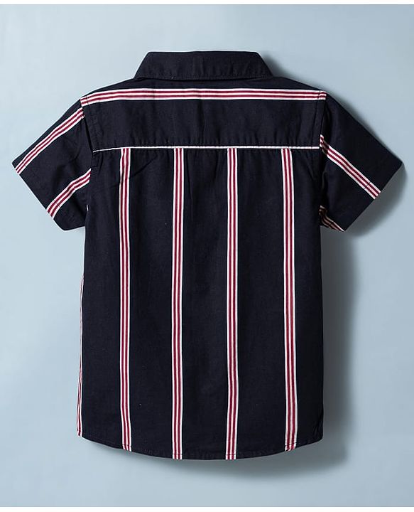 Babyhug 100% Cotton Woven Half Sleeves Striped Shirt & Shorts Set - Navy Blue & White