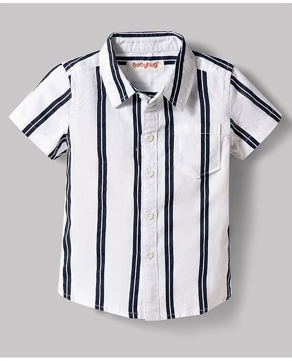 Babyhug Cotton Woven Half Sleeves Striped Shirt & Shorts Set - White
