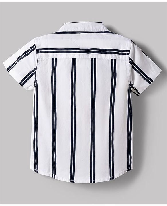 Babyhug Cotton Woven Half Sleeves Striped Shirt & Shorts Set - White