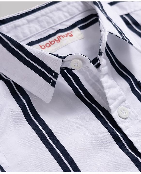 Babyhug Cotton Woven Half Sleeves Striped Shirt & Shorts Set - White