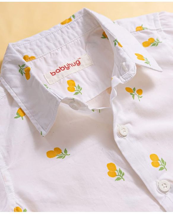 Babyhug Cotton Woven Half Sleeves Tropical Theme Printed Shirt & Shorts Set - White & Navy Blue