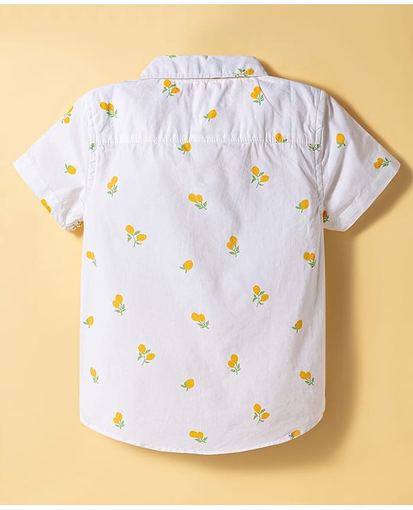 Babyhug Cotton Woven Half Sleeves Tropical Theme Printed Shirt & Shorts Set - White & Navy Blue