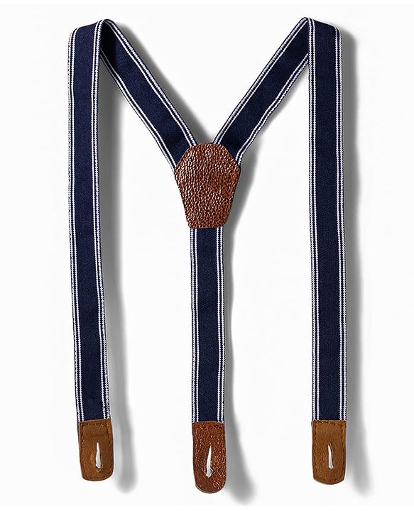 Babyhug 100% Cotton Woven Half Sleeves Checked Shirt & Shorts Set With Bow & Suspender - Dark Red & Navy Blue
