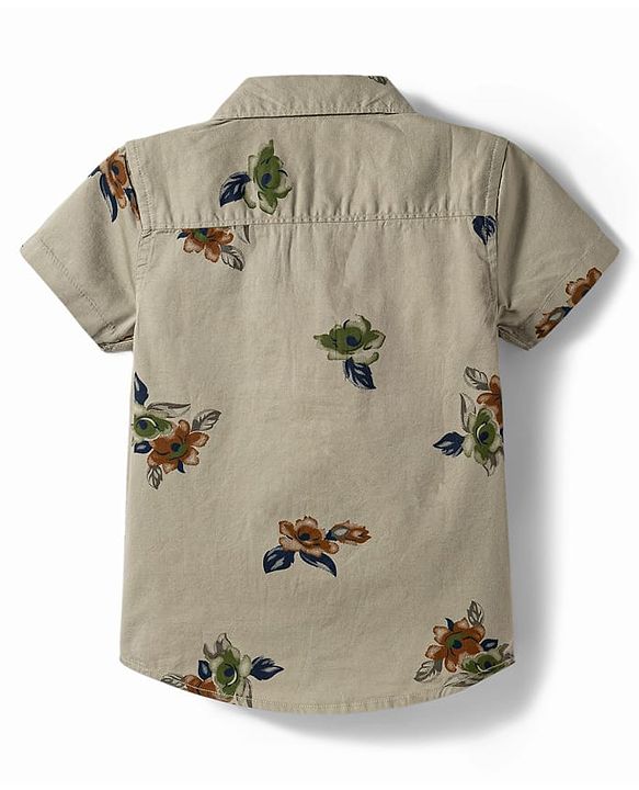 Babyhug 100% Cotton Woven Half Sleeves Floral Printed Shirt & Shorts Set - Olive Green