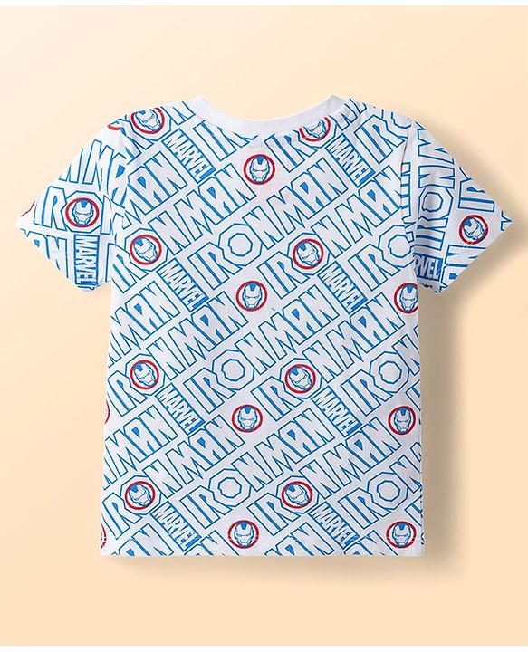 Babyhug Marvel Single Jersey Knit Half Sleeves Avengers Iron Man Printed Dungaree With Inner Tee - Blue