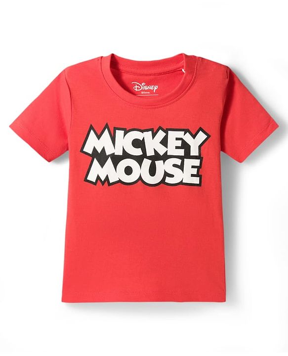 Babyhug Disney Single Jersey Knit Half Sleeves Mickey Mouse Printed Dungaree With Inner Tee - Navy Blue & Red