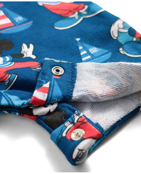 Babyhug Disney Single Jersey Knit Half Sleeves Mickey Mouse Printed Dungaree With Inner Tee - Navy Blue & Red