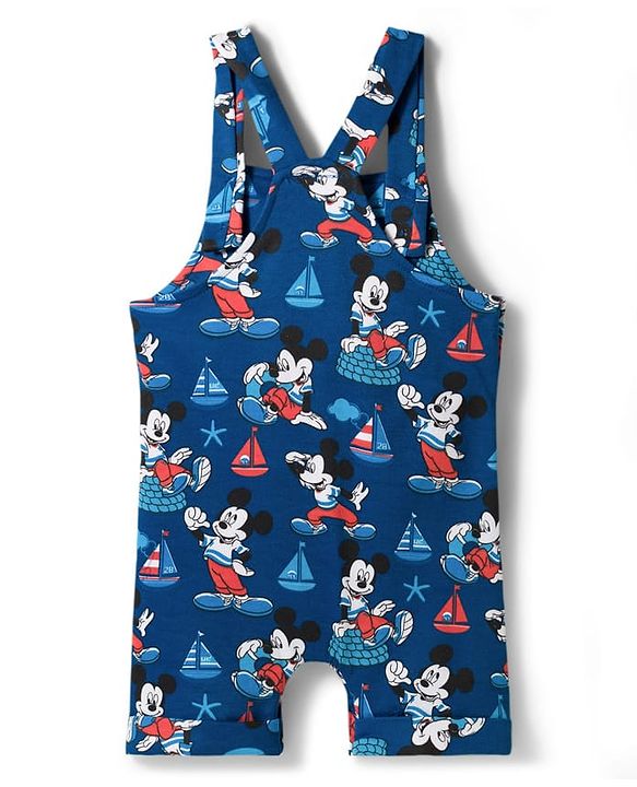 Babyhug Disney Single Jersey Knit Half Sleeves Mickey Mouse Printed Dungaree With Inner Tee - Navy Blue & Red