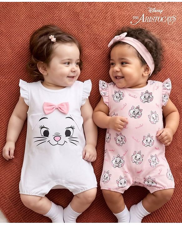 Babyhug Disney 100% Cotton Knit Half Sleeves Rompers With Minnie Mouse Graphic Pack Of 2 - Multicolor