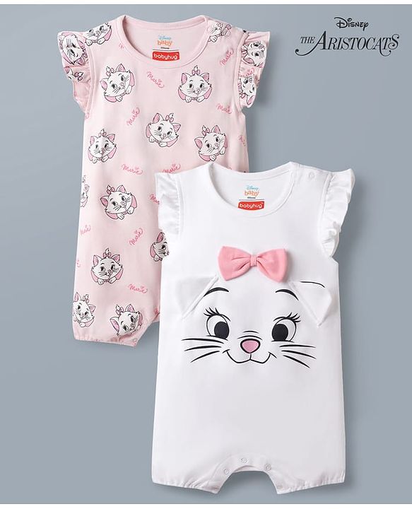 Babyhug Disney 100% Cotton Knit Half Sleeves Rompers With Minnie Mouse Graphic Pack Of 2 - Multicolor