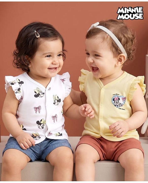 Babyhug Disney Single Jersey Knit Frill Sleeves Jhablas with Minnie Mouse Graphics Pack of 2 - Multicolor
