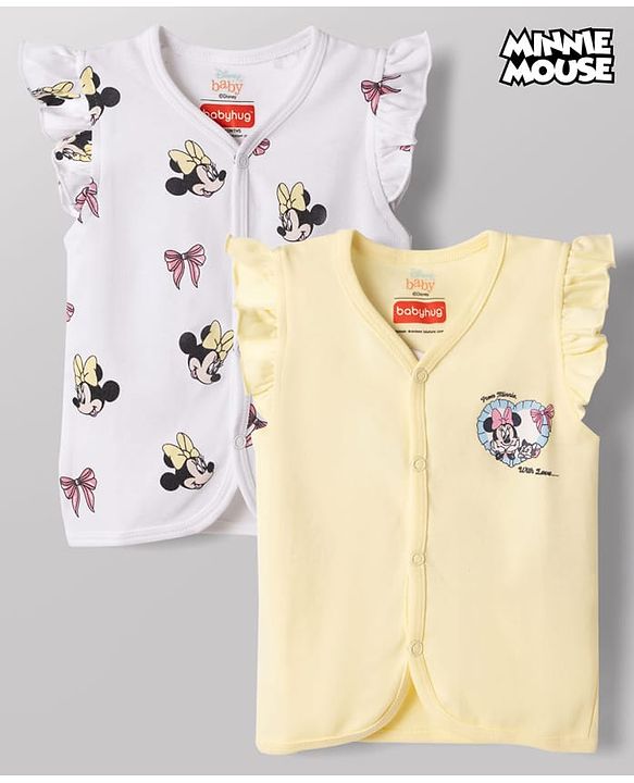 Babyhug Disney Single Jersey Knit Frill Sleeves Jhablas with Minnie Mouse Graphics Pack of 2 - Multicolor