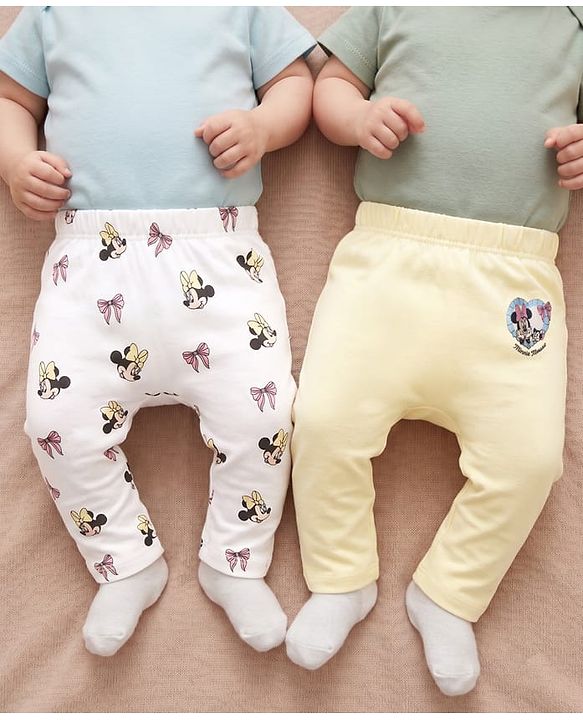 Babyhug Disney Interlock Knit Full Length Diaper Leggings with Minnie Mouse Graphics Pack of 2 - Multicolor