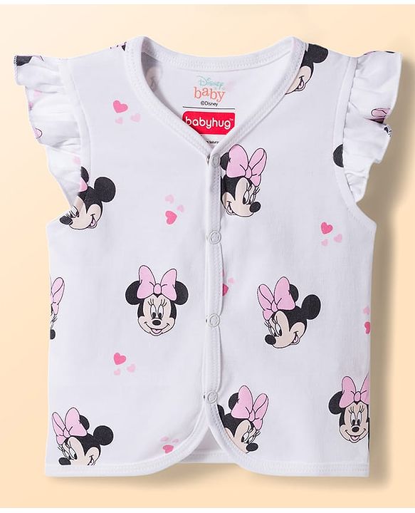 Babyhug Disney Interlock Knit Frill Sleeves Jhablas with Minnie Mouse & Marie Graphics Pack of 2 - White