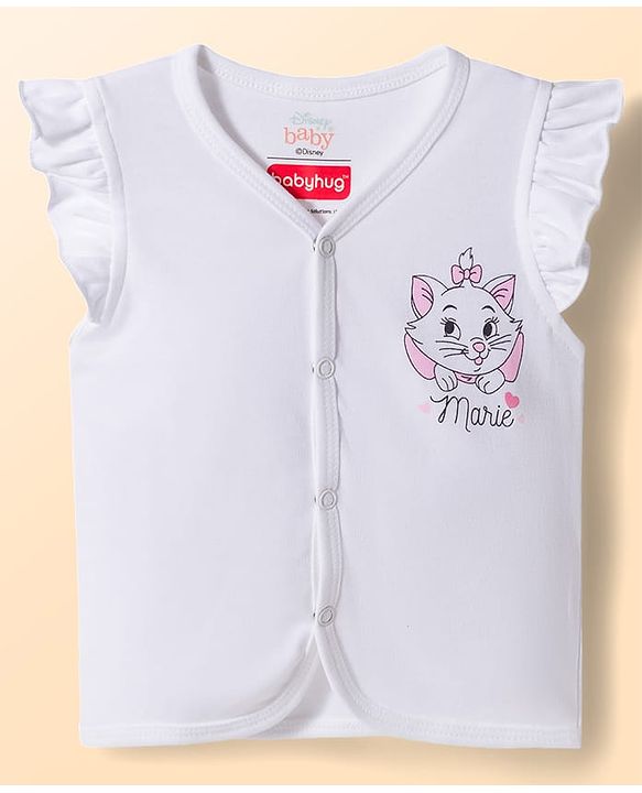 Babyhug Disney Interlock Knit Frill Sleeves Jhablas with Minnie Mouse & Marie Graphics Pack of 2 - White
